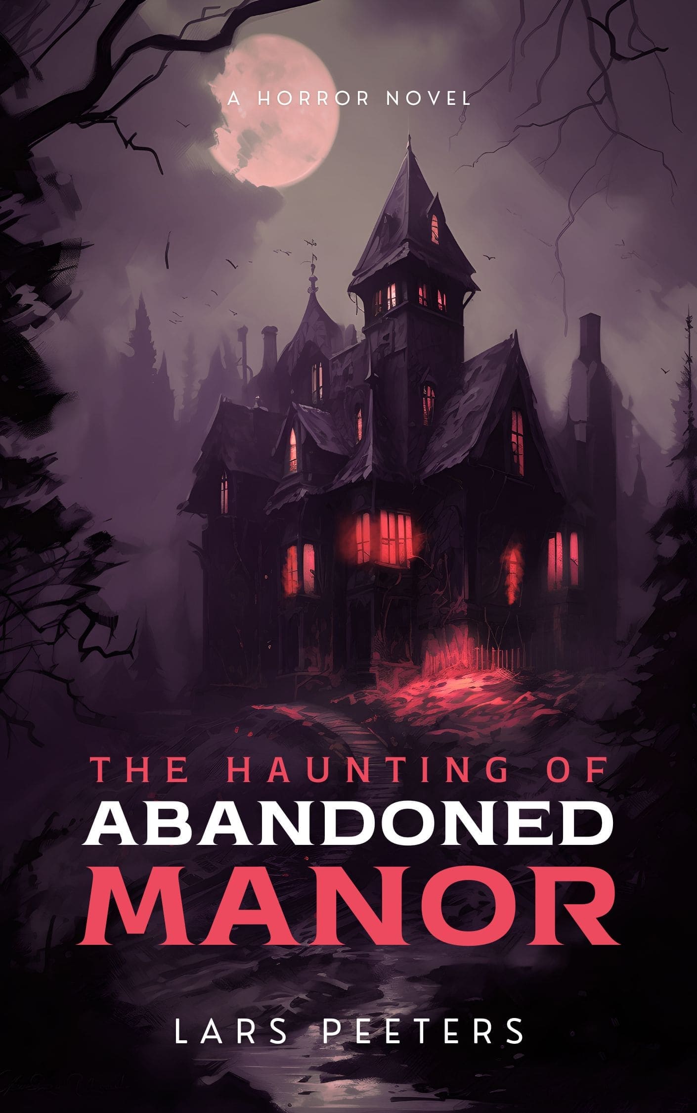 An eerie abandoned manor, shrouded in darkness, evokes a sense of mystery and foreboding.